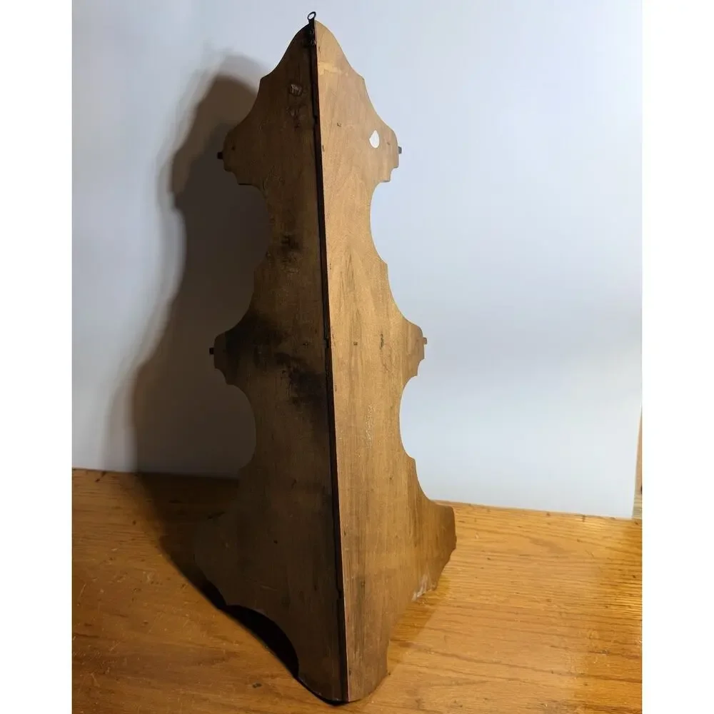 Vintage Dark Wood Wall Corner Shelf 3 Tier Rail Cottage Country Display 25